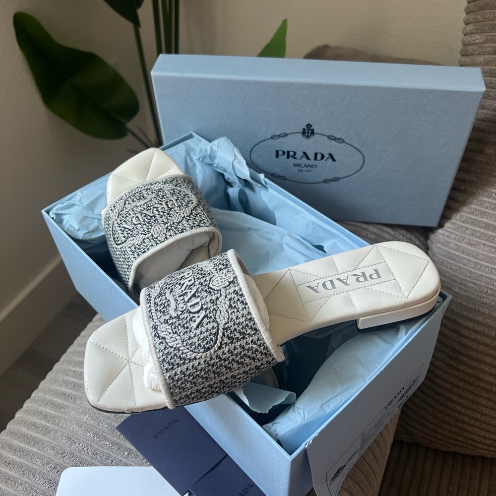 Prada Ricamo Jacquard Sandals. Comes with original box and tags. Size 38.5